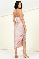 Sleeveless Satin Slip Midi Dress with Ruched Side Slit - RARA Boutique 