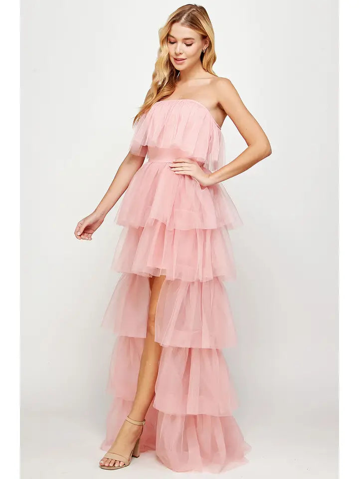 Strapless High Low Layered Tulle Dress-Strut & Bolt - RARA Boutique 