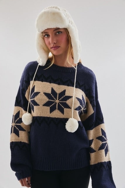 Nordic Snowflake Print Knit Christmas Sweater - Le Lis - RARA Boutique 