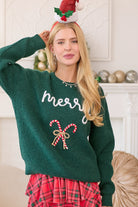 Merry Christmas Sweater With 3D Candy Cane Embroidery - Main Strip - RARA Boutique 