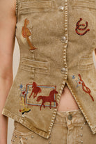 Western Embroidered Denim Vest Top - Blue B - RARA Boutique 