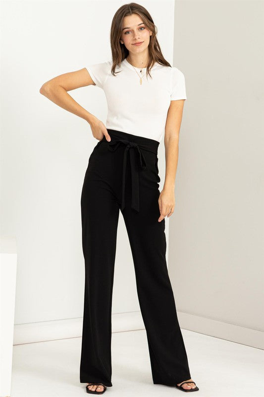 High Waisted Tie Front Flared Pants- HYFIVE - RARA Boutique 