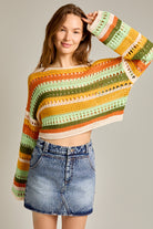 Multicolor Striped Crochet Knit Sweater Top - RARA Boutique 