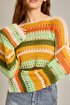 Multicolor Striped Crochet Knit Sweater Top - RARA Boutique 