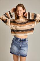 Multicolor Striped Crochet Knit Sweater Top - RARA Boutique 