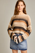 Multicolor Striped Crochet Knit Sweater Top - RARA Boutique 