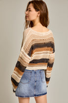 Multicolor Striped Crochet Knit Sweater Top - RARA Boutique 