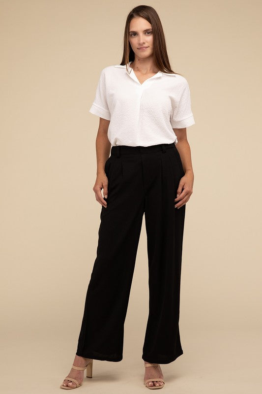 Waffle Trouser Pants with Pockets - RARA Boutique 