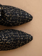 Black tweed slouch heel fall bootie from Oasis Society featuring a stylish, textured design and a comfortable slouch fit.