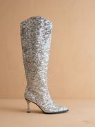 Pyramid Heel Knee High Sequin Boots - Oasis Society - RARA Boutique 