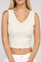 Ribbed Scoop Neck Cropped Sleeveless Top - RARA Boutique 