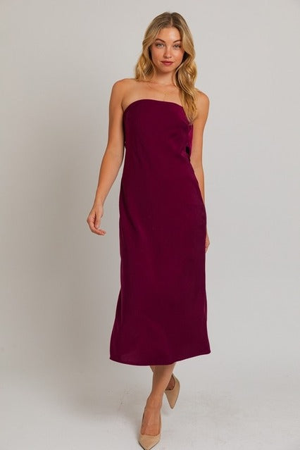 Strapless Cowl Back Midi Sheath Dress - Le Lis - RARA Boutique 