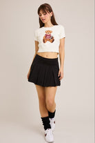 Short Sleeve Football Teddy Bear Sweater Crop Top - Le Lis - RARA Boutique 