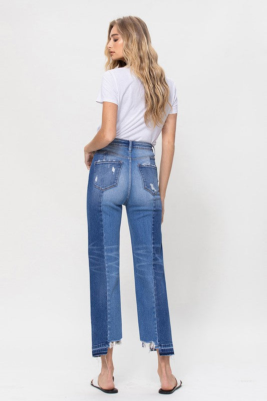 High Rise Crop Straight Leg Jeans With Uneven Hem - RARA Boutique 