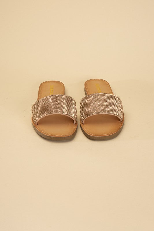 Flat Open Toe Rhinestone Slides - RARA Boutique 