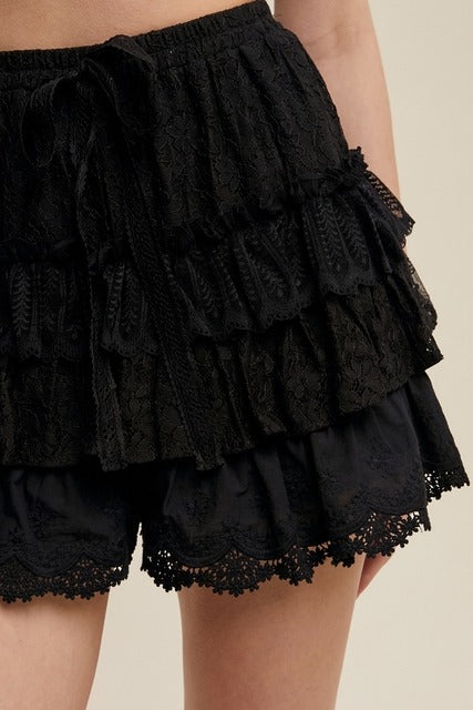 Lace Tiered Ruffle Mini Skort - Listicle - RARA Boutique 
