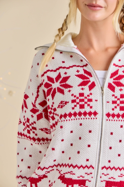 Christmas Faire Isle Knit Sweater Jacket - Main Strip - RARA Boutique 
