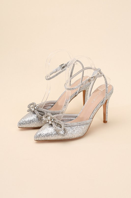 Rhinestone Double Bow Pointed Toe Heel - RARA Boutique 