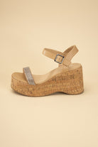 Rhinestone Strap Cork Wedges - RARA Boutique 