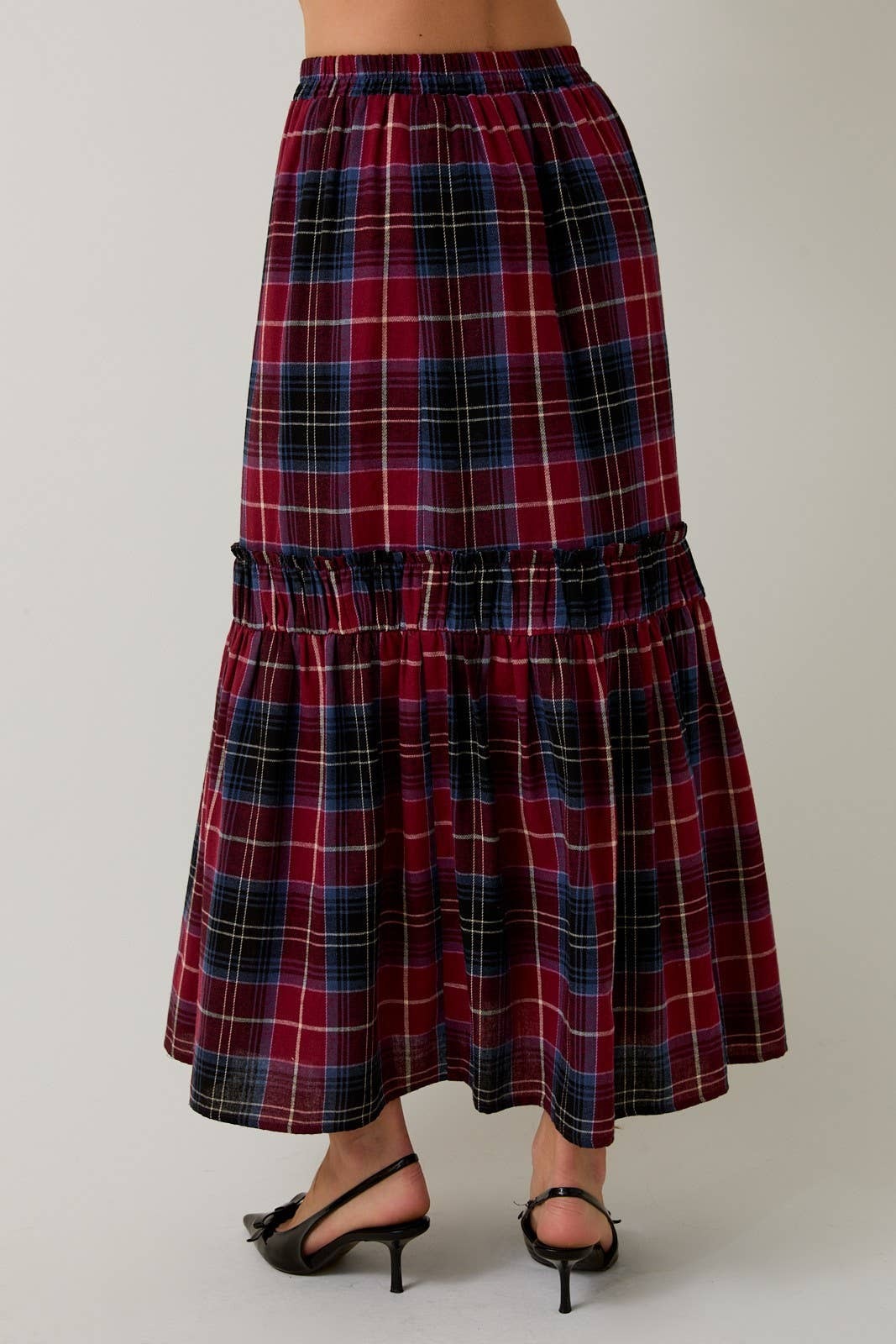 Flowy Plaid Tiered Ruffle Maxi Skirt - Sunday Edition - RARA Boutique 