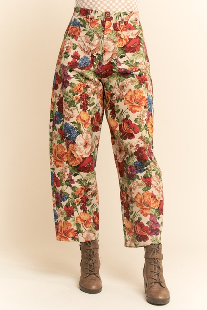 Vintage Floral Tapestry High-Rise Barrel Leg Pants - Davi & Dani - RARA Boutique 