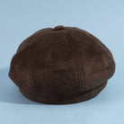 Vegan suede newsboy cabbie hat with plush trim in tan, stylish accessory from Collections by Fame Accessories.