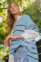 Textured Contrast Color Block Striped Sweater - RARA Boutique 