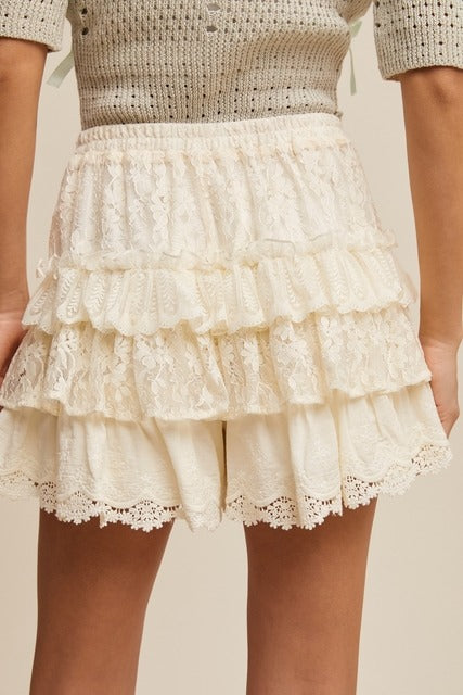 Lace Tiered Ruffle Mini Skort - Listicle - RARA Boutique 
