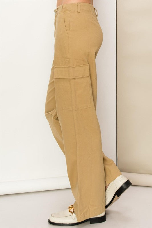 High Waist Cargo Pants with Pockets- HYFVE - RARA Boutique 