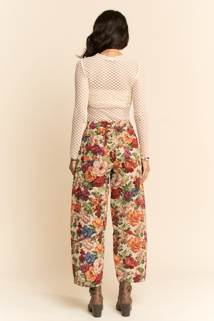 Vintage Floral Tapestry High-Rise Barrel Leg Pants - Davi & Dani - RARA Boutique 