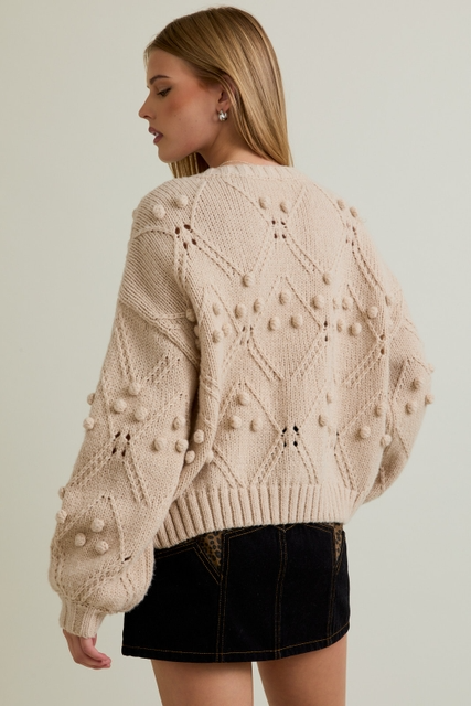 Velvet Bow Front Pom Pom Knit Chunky Cardigan - Le Lis - RARA Boutique 