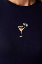 Embroidered American Flag Martini Cocktail Ribbed Baby Tee by RARA Boutique, featuring patriotic flag design on a casual shirt.