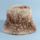Spotted plush fawn fur bucket hat with soft texture and wide brim, designed by Collections by Fame Accessories.