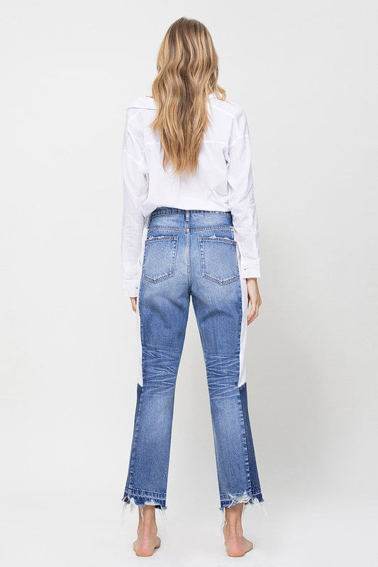 High Rise Jeans With Side Blocking Panel - VERVET by Flying Monkey - RARA Boutique 