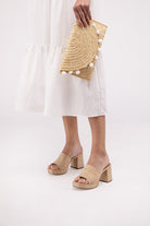 Natural Raffia Block Heel Mule Sandals - RARA Boutique 