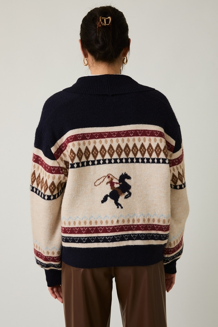 Western Horse & Cowgirl Fair Isle Cardigan Sweater - Sunday Edition - RARA Boutique 