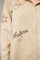 Western Ebroidered Snap Button Chambray Shirt Blouse - Blue B - RARA Boutique 