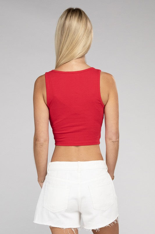 Cotton Square Neck Cropped Cami Top - RARA Boutique 