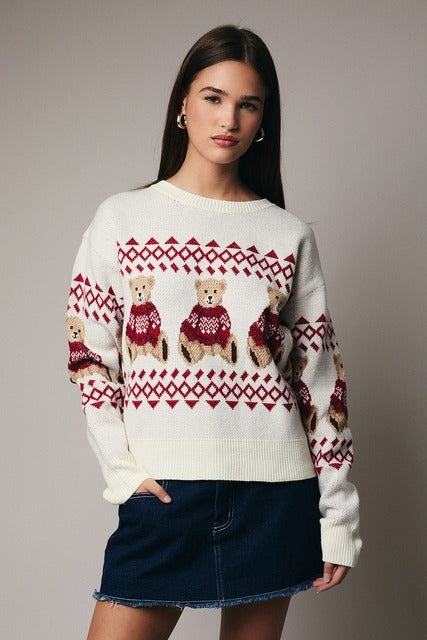 Teddy Bear Fair Isle Christmas Sweater - Sunday Edition - RARA Boutique 