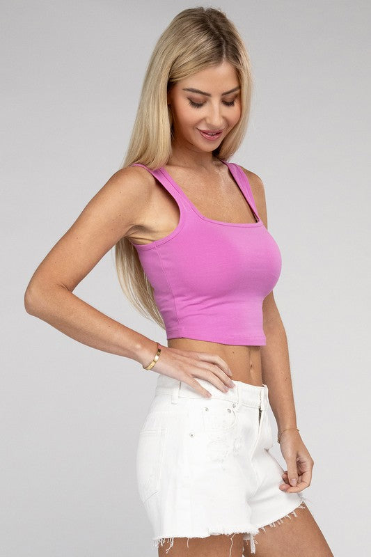 Cotton Square Neck Cropped Cami Top - RARA Boutique 