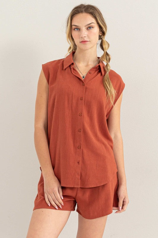 Button Down Linen Shirt and Shorts Set - RARA Boutique 