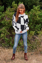 Wavy Checker Print Pullover Knit Sweater Top - RARA Boutique 