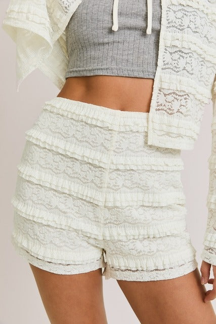 ROUND NECK LACE CARDIGAN WITH FITTED SHORTS - Le Lis - RARA Boutique 