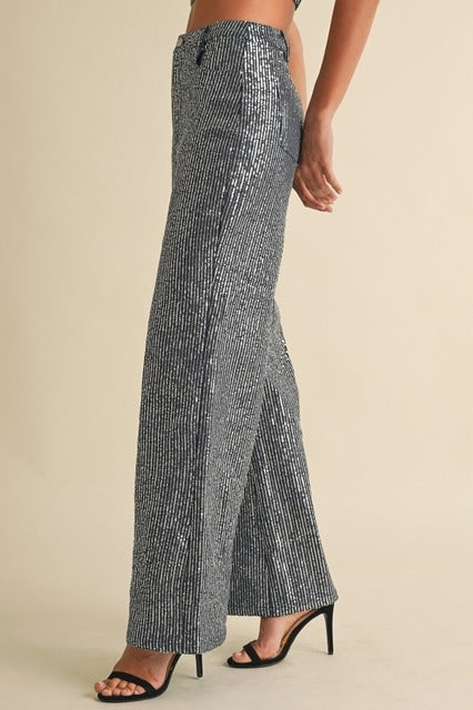 Striped Sequin Wide Leg Jeans - EB Luxe - RARA Boutique 