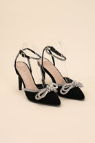 Rhinestone Double Bow Pointed Toe Heel - RARA Boutique 