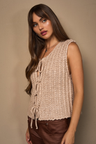 Round Neck Front Tie Chunky Sweater Vest - Le Lis - RARA Boutique 