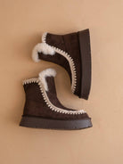OASIS SOCIETY Joyce coffee platform winter boot with shearling trim, showcasing its cozy design and stylish winter footwear.
