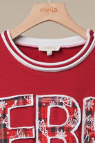 Mello Tuesday Holiday Merry Christmas letter sweatshirt featuring festive red and green design with holiday lettering and cozy fabric