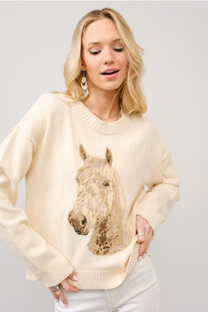 Horse sweater - blue B - RARA Boutique 