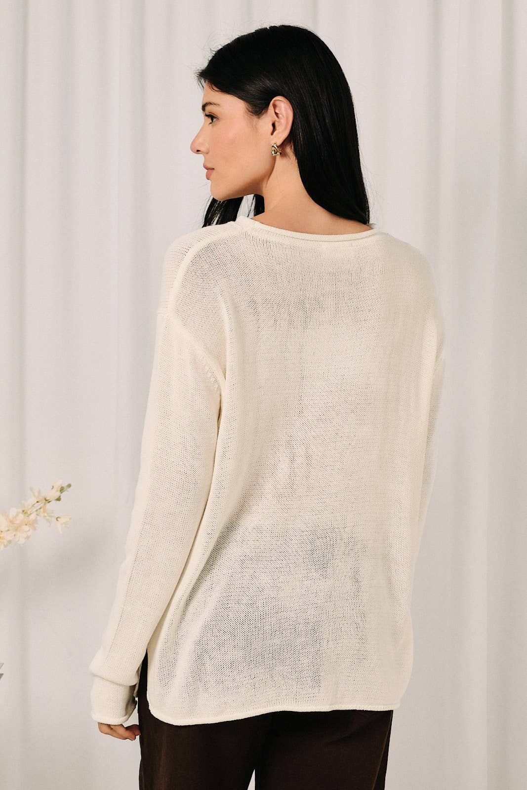 Lightweight navy long sleeve sweater with round neckline and "Martini Please" print by Sunday Edition LE LIS, casual and stylish.